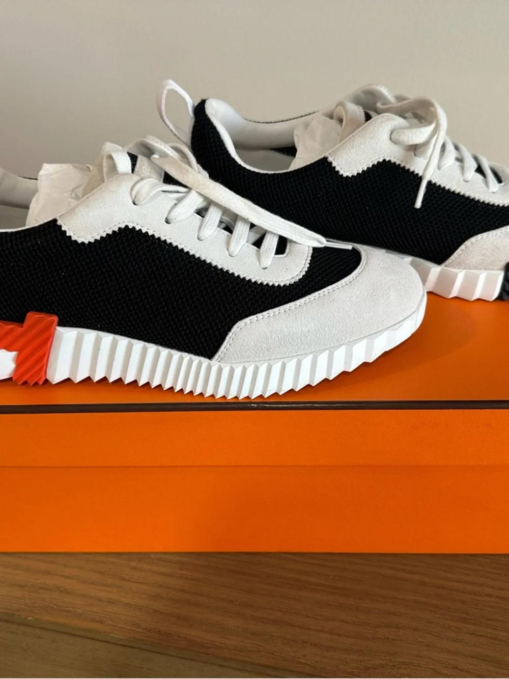 Authentic Hermes Bouncing Sneaker Black, White & Orange Platform - Picture 7 of 15